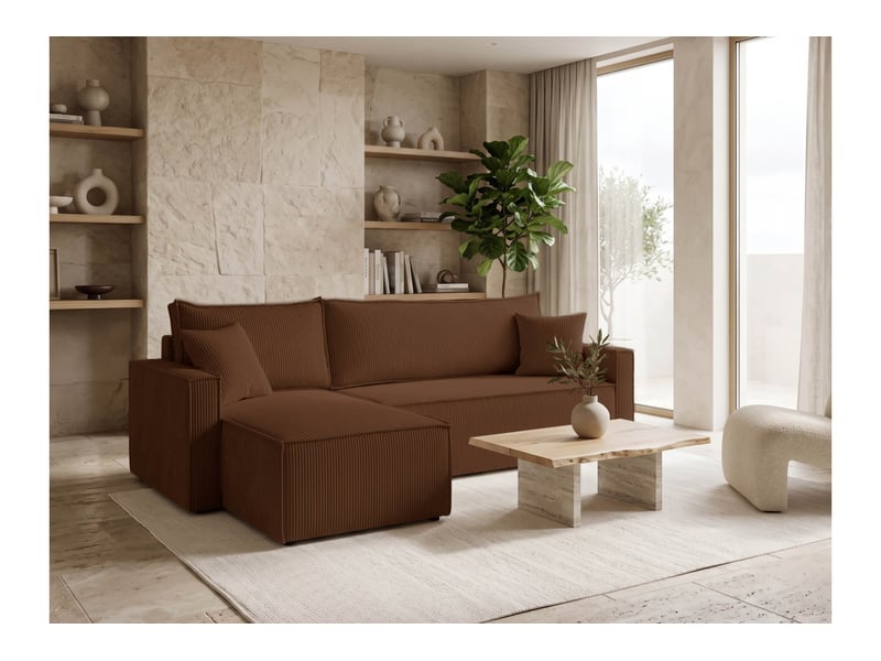  Farah - canapé d'angle reversible convertible 4 places accoudoirs slim velours cotelé  - Conforama B