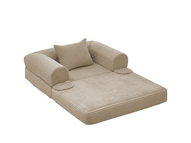  Fauteuil-lit 2 en 1 convertible sans outil en velours côtelé marron  - Conforama A