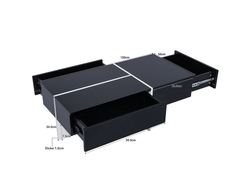  Table basse avec 3 tiroirs, led contrôlée par application, finition brillante, pour salon, 100 × 50 × 34,5 cm  - Conforama D