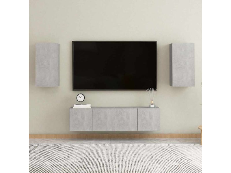  Ensemble de meubles tv 4 pcs gris béton bois d'ingénierie shl42542  - Conforama B
