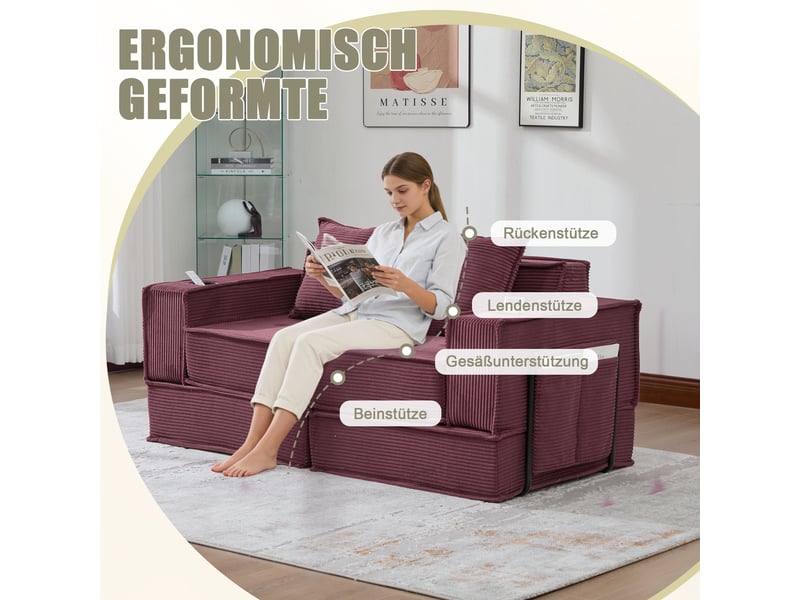 Canapé convertible, canapé-lit – avec rangement, 2 places, en tissu, avec pouf, porte-gobelets - Conforama C
