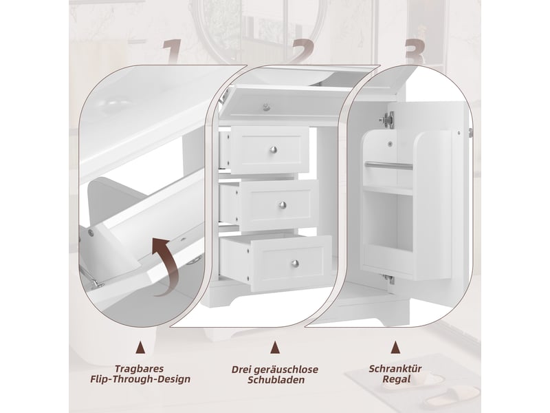 Meuble vasque sur pied blanc, 76 x 46 x 87 cm, en mdf et céramique, avec tiroir rabattable et vasque intégrée - Conforama C