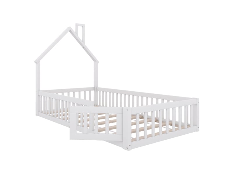  Lit enfant 90x200 cm en pin massif blanc avec sommier — design cheminée moderne et minimaliste  - Conforama A