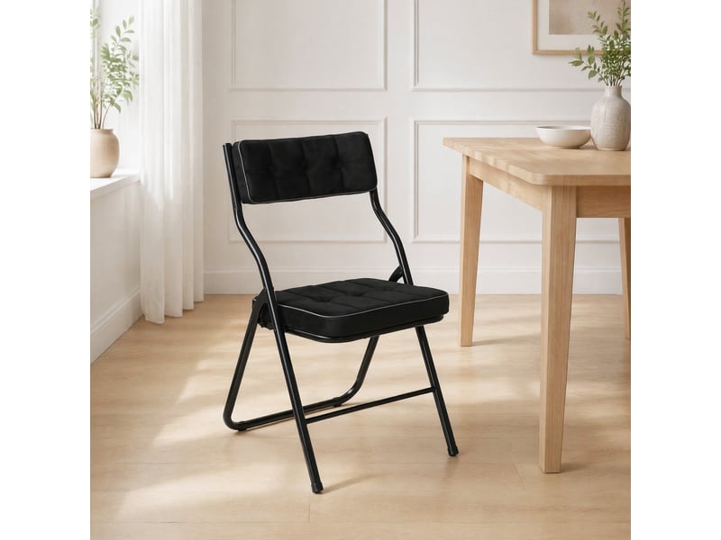 Chaises pliantes lot de 2 avec assise et dossier rembourrés  - pliage compact, acier, velours noir  - Conforama C