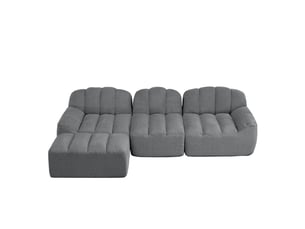 Canapé d’angle coquille 3 places avec pouf gris – 288 x 165 x 79 cm