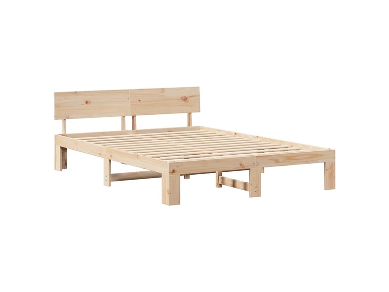  Lit double- lit adulte -  cadre de lit avec tête de lit naturel 150 x 200 cm pin massif  - Conforama C