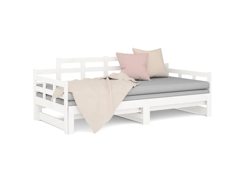  Lit simple- lit adulte -  lit coulissant sans matelas blanc bois de pin solide  - Conforama D
