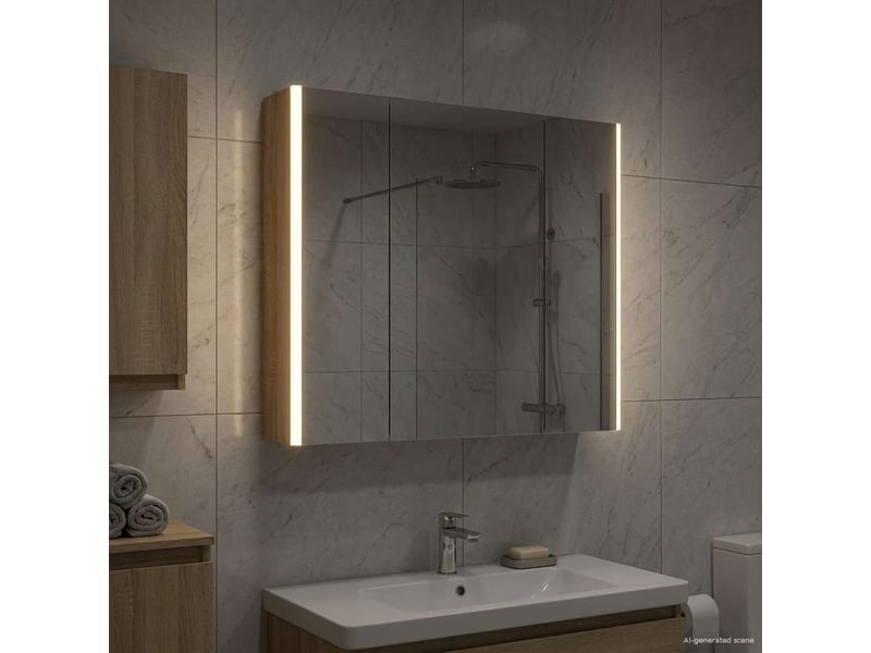  Armoire miroir salle de bain, meuble de rangement chêne sonoma shl7367  - Conforama B