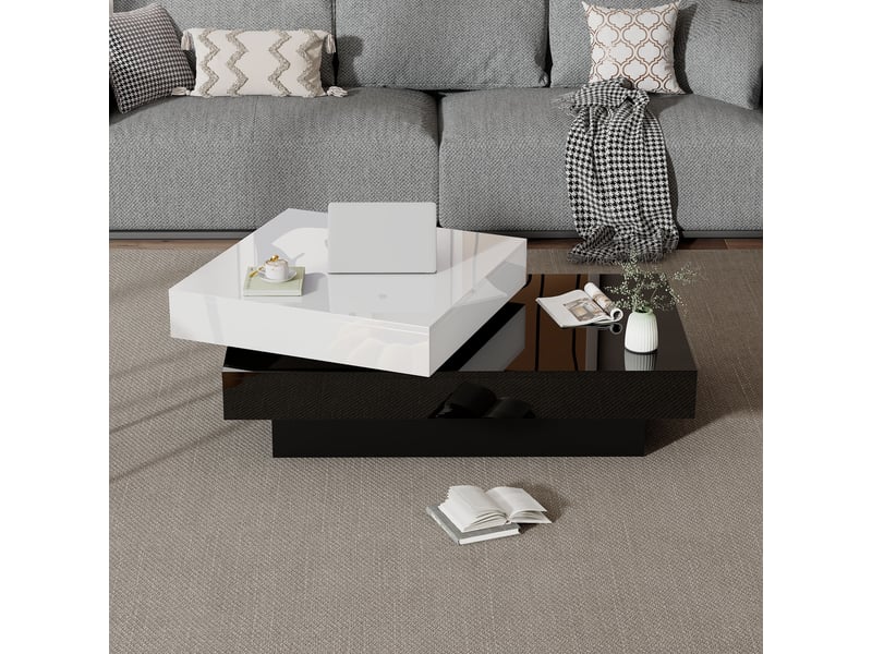  Table basse pivotante noir et blanc, table de salon moderne 103x60x35.5cm avec finition haute brillance  - Conforama C