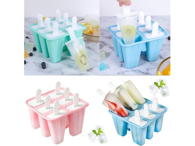  Lot de 6 moules à glace en silicone sur manche - réutilisable - en silicone - avec brosse de nettoyage et entonnoir en silicone - (rose)  - Conforama B