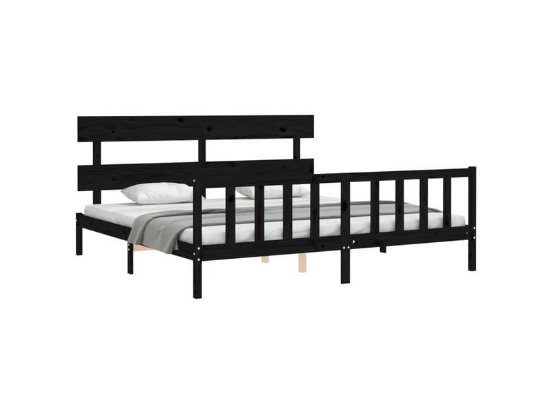  Lit double- lit adulte -  cadre de lit sans matelas noir 200x200 cm bois massif de pin  - Conforama C