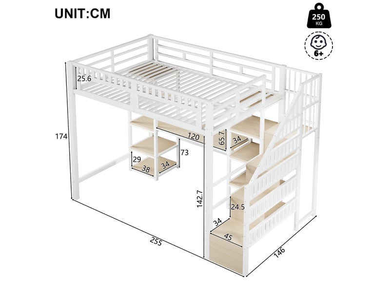  Lit mezzanine 140x200 cm coloris blanc led métal lit enfant blanc - Conforama C