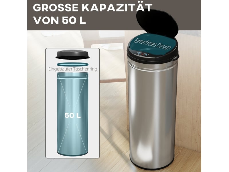  Poubelle à capteur 50 l 30,5 x 30,5 x 85 cm – argenté – ouverture sans contact et fermeture douce  - Conforama E