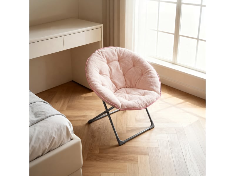Fauteuil lune pliable en peau de mouton rose, chaise portable douce et confortable, design compact - Conforama D