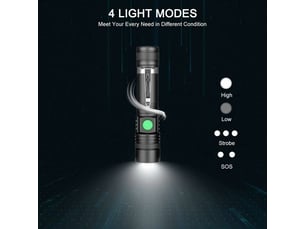 Lampe torche led rechargeable usb, lampe de poche 600 lumens, ipx4 étanche, 4 modes eclairage, lampe de poche zoomable pour ménage