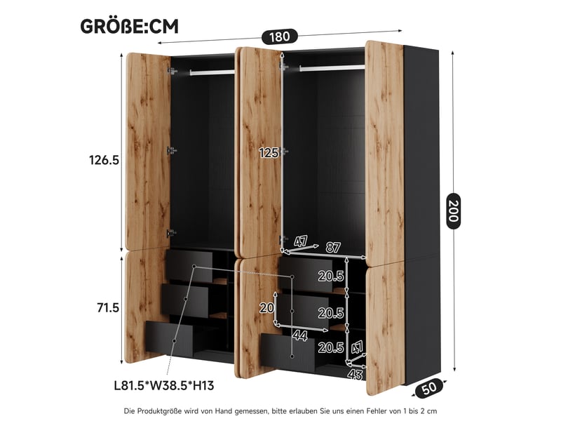  Armoire 180 x 50 x 200 cm avec 8 portes, 2 penderies et 6 tiroirs, grand meuble de rangement à portes battantes, design moderne pour chambre, entrée ou bureau OPULERANE TRADING LTD - Conforama C