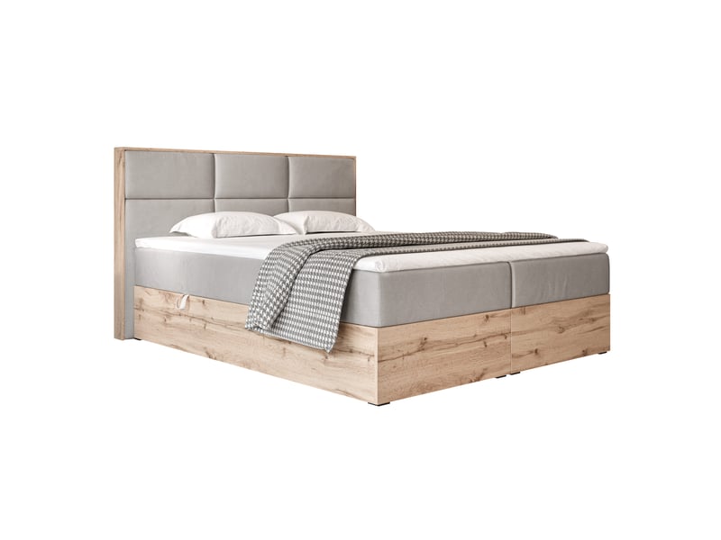  Lit coffre lavio - 120x200 cm - avec sommier et surmatelas - velours dense - gris clair LAVIO - Conforama A