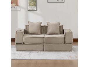 Canapé droit 2 places avec rangements latéraux - coussins, corduroy, khaki