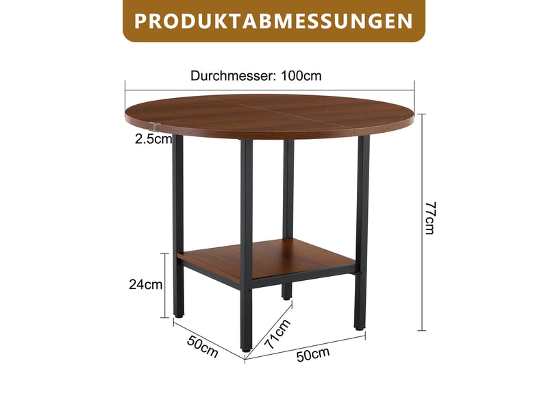 Table de salle à manger pour 4 à 6 personnes avec étagère de rangement, style moderne en mdf et métal, noyer 100 cm - Conforama C