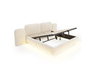 Lit rembourré double 180x200 cm lit coffre hydraulique lit capitonné en velours avec rangement bande led ports usb, beige