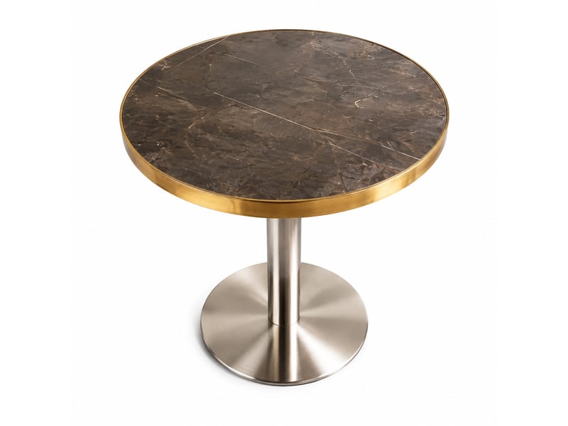  Table d’appoint ronde avec plateau effet marbre et piètement stable en acier inoxydable doré pour salon  - Conforama A
