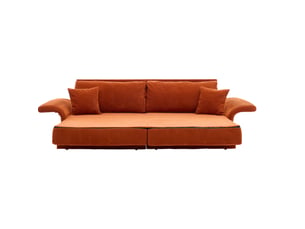 Canapé convertible en lit double  - accoudoirs en bois, velours côtelé orange 182 × 88 × 84 cm