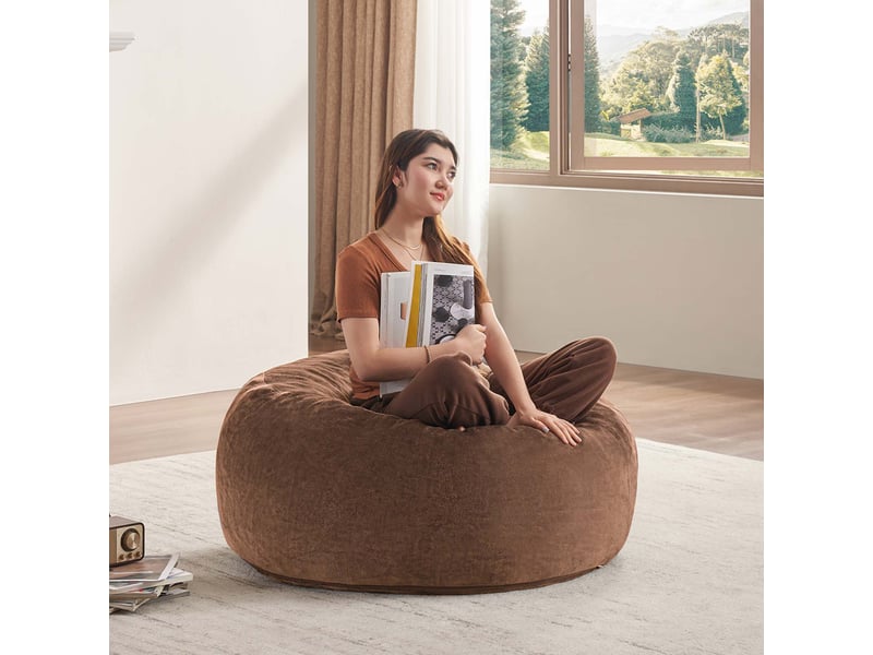  Pouf poire adulte,90x90x50 cm,pliable,éponge,marron café  - Conforama B
