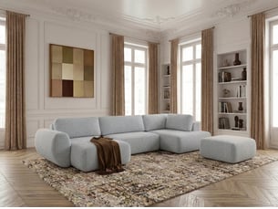 Canapé d'angle gauche convertible <strong>BOBOCHIC</strong> <strong>DENISE</strong> 6 places Tissu gris avec coffre de rangement