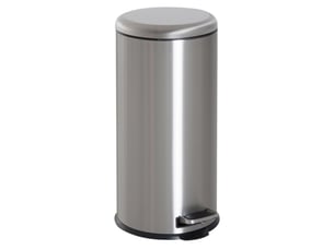 Poubelle à pédale 30 l en inox, bac intérieur, couvercle rabattable, argentée, cuisine et salle de bain