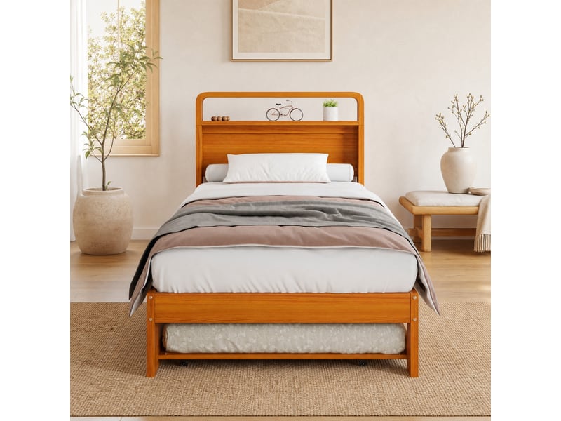  Lit gigogne 90x200 cm avec lit d'appoint, en pin coloris naturel  - Conforama B