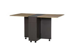Table de salle à manger pliante en panneaux de particules avec 2 tiroirs et 1 placard, pouvant accueillir jusqu'à 6 personnes, 140 x 76 x 76 cm