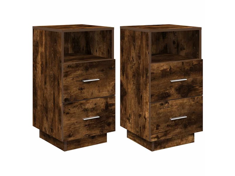  Lot de 2 tables de chevet - cabinet de chevet - table de nuit avec 2 tiroirs chêne fumé 36x36x68 cm  - Conforama A