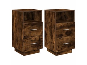 Lot de 2 tables de chevet - cabinet de chevet - table de nuit avec 2 tiroirs chêne fumé 36x36x68 cm