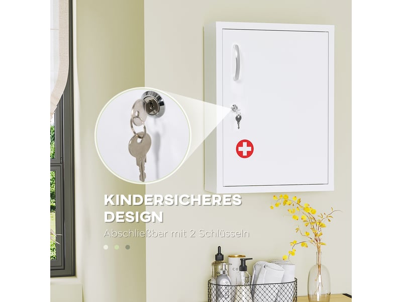 Armoire à pharmacie murale verrouillable, 3 compartiments, acier blanc, 40 x 15 x 53,5 cm  - Conforama R