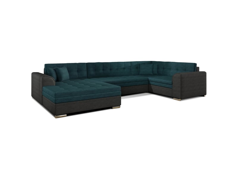  Canapé panoramique convertible caldero 5 places bleu canard et noir – angle gauche  - Conforama A