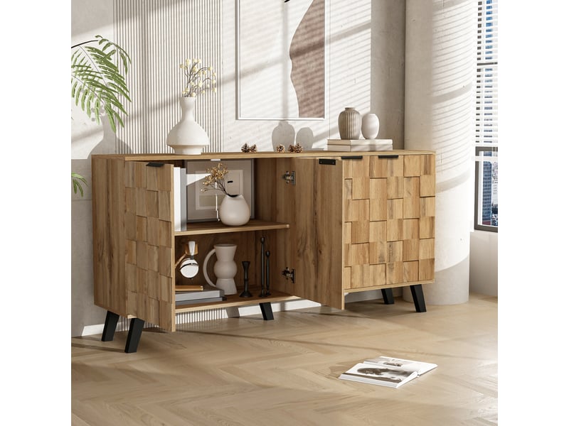  Buffet 160,5 cm avec 4 portes, étagères réglables et fermeture amortie, panneau de particules, effet bois naturel Fay Lum - Conforama D