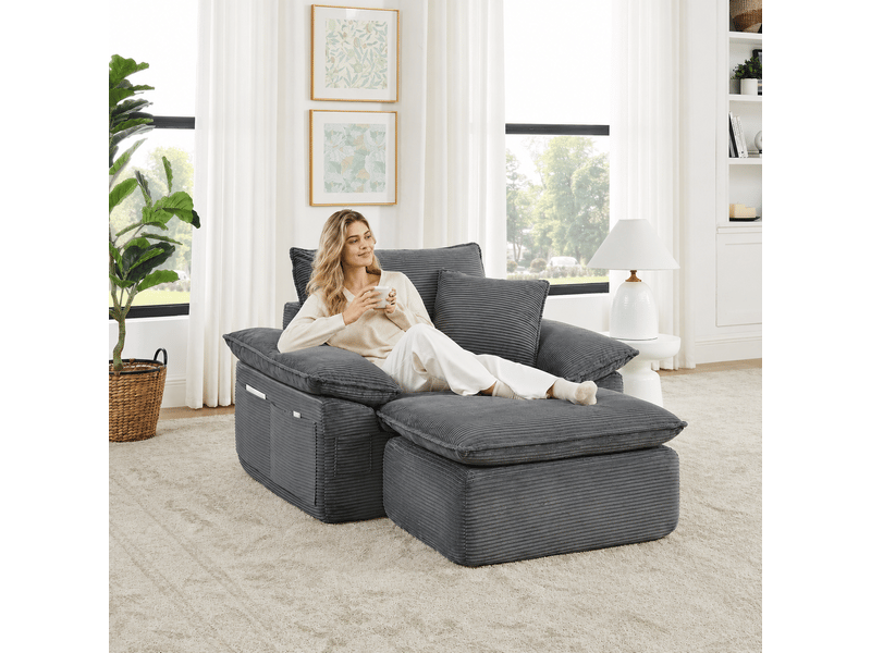  Fauteuil modulable en tissu et mousse haute densité, fonction couchage, repose-pieds mobile, poches et sans montage  - Conforama B