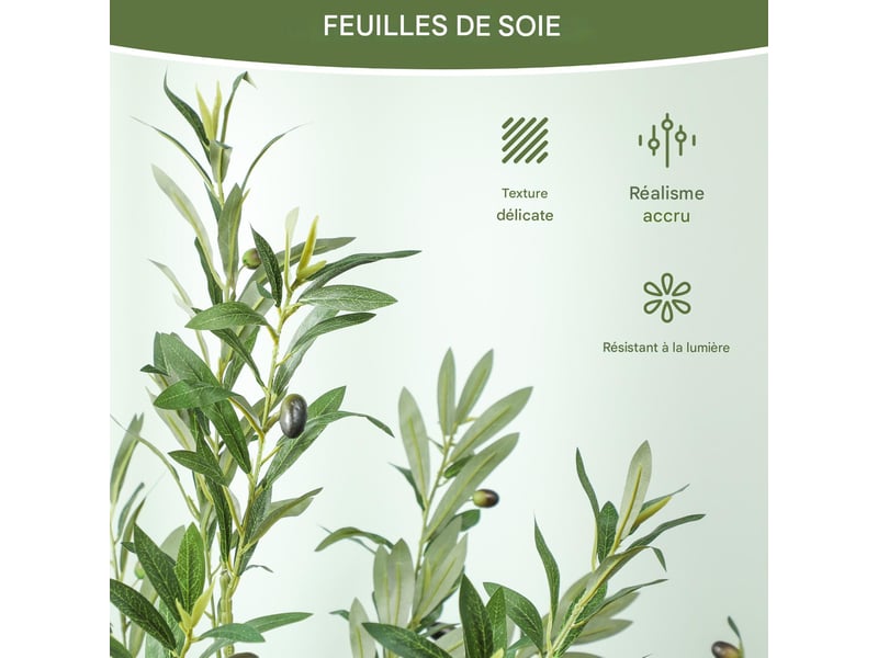  Olivier artificiel avec pot 900 feuilles et 40 olives vert 15 x 15 x 180 cm  - Conforama E