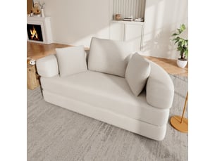 Canapé modulable 173x176x60cm convertible forme ovale avec 3 coussins, pour salon et chambre, velours côtelé beige clair