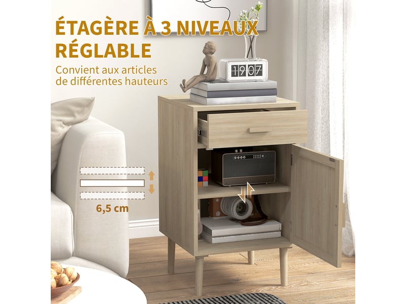  Lot de 2 tables de chevet 40 x 40 x 68,5 cm rangements tiroir étagère réglable moderne scandinave en mélamine chêne 21_0001587  - Conforama E