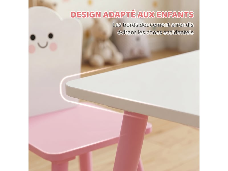  Table enfant avec chaise, ensemble table et 2 chaises en bois pour dessiner, jouer, rose, étudier  - Conforama R