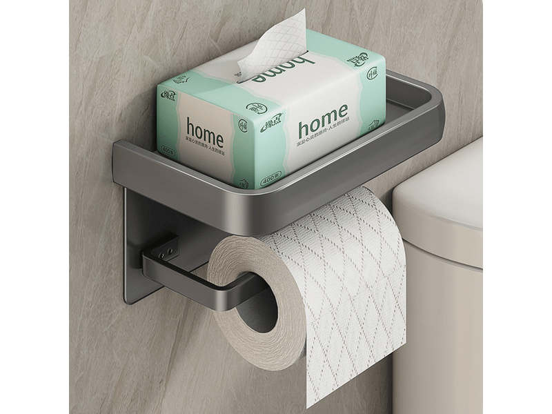 Porte-papier toilette mural en aluminium gris anthracite pour salle de bain et cuisine - Conforama A