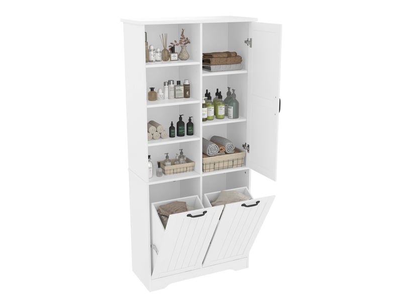  Meuble de rangement salle de bains 78 x 35 x 172,7 cm blanc mdf, 2 paniers à linge et étagères réglables  - Conforama A