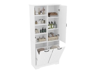 Meuble de rangement salle de bains 78 x 35 x 172,7 cm blanc mdf, 2 paniers à linge et étagères réglables