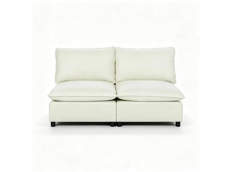 Canapé droit 2 places sans accoudoirs avec coussins épais, en tissu coton et polyester crème, 146 × 85 × 78 cm - Conforama A