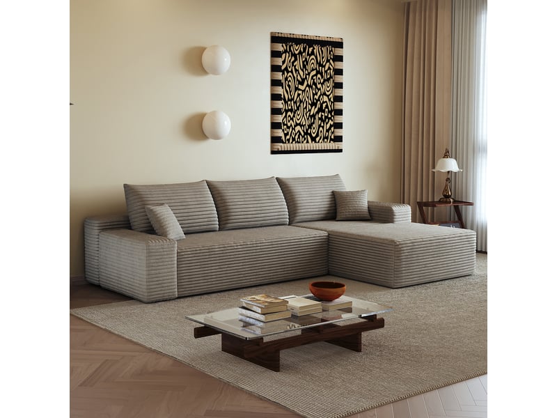  Canapé d'angle, canapé modulable, assise profonde, livré monté, design moderne, 270 cm, pour salon, chambre, camel, appartement  - Conforama D