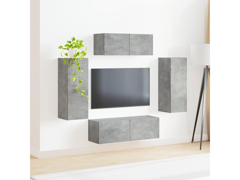  Ensemble meuble tv - banc tv - meuble de rangement 4 pcs gris béton bois d'ingénierie  - Conforama D