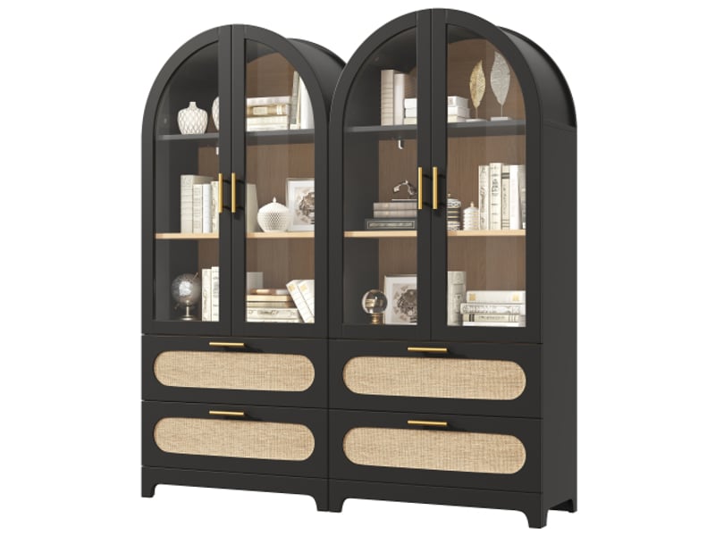  Buffet haut  (2 portes) , 80 × 40 × 175 cm, 4 portes et 4 tiroirs, mdf,  étagères réglables, rangement fonctionnel, noir  - Conforama A