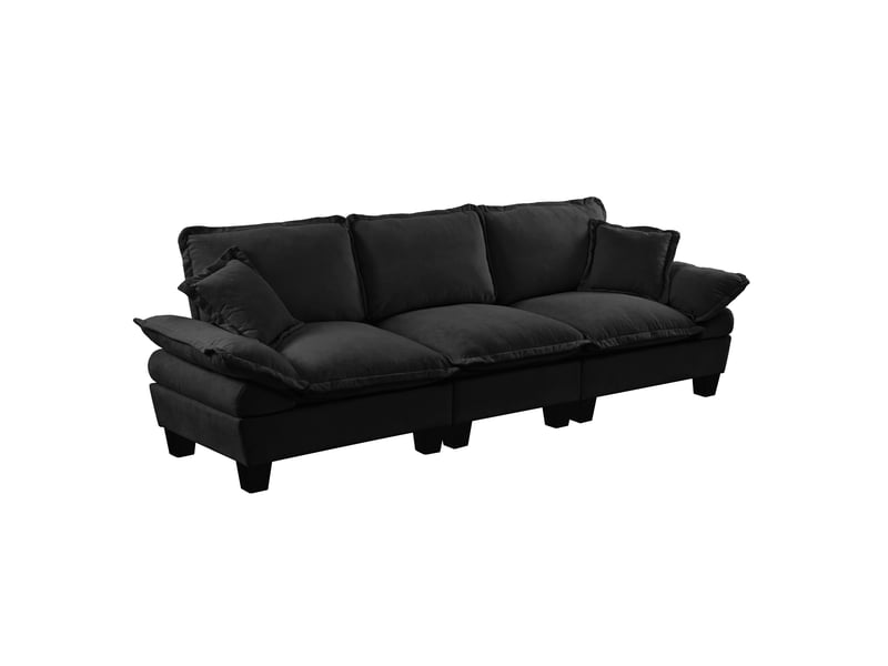  Canapé modulable, canapé 3 places, en chenille, noir, forme incurvée, pour salon et séjour, adapté à l'espace de vie  - Conforama B