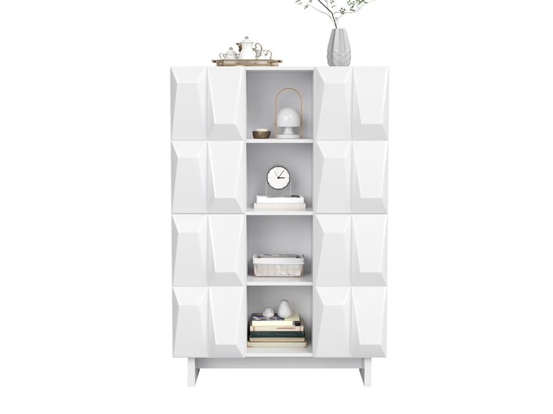  Buffet 90,5x34x135,5 cm, avec rangement en panneaux de particules, style moderne, meuble de rangement, coloris blanc  - Conforama A